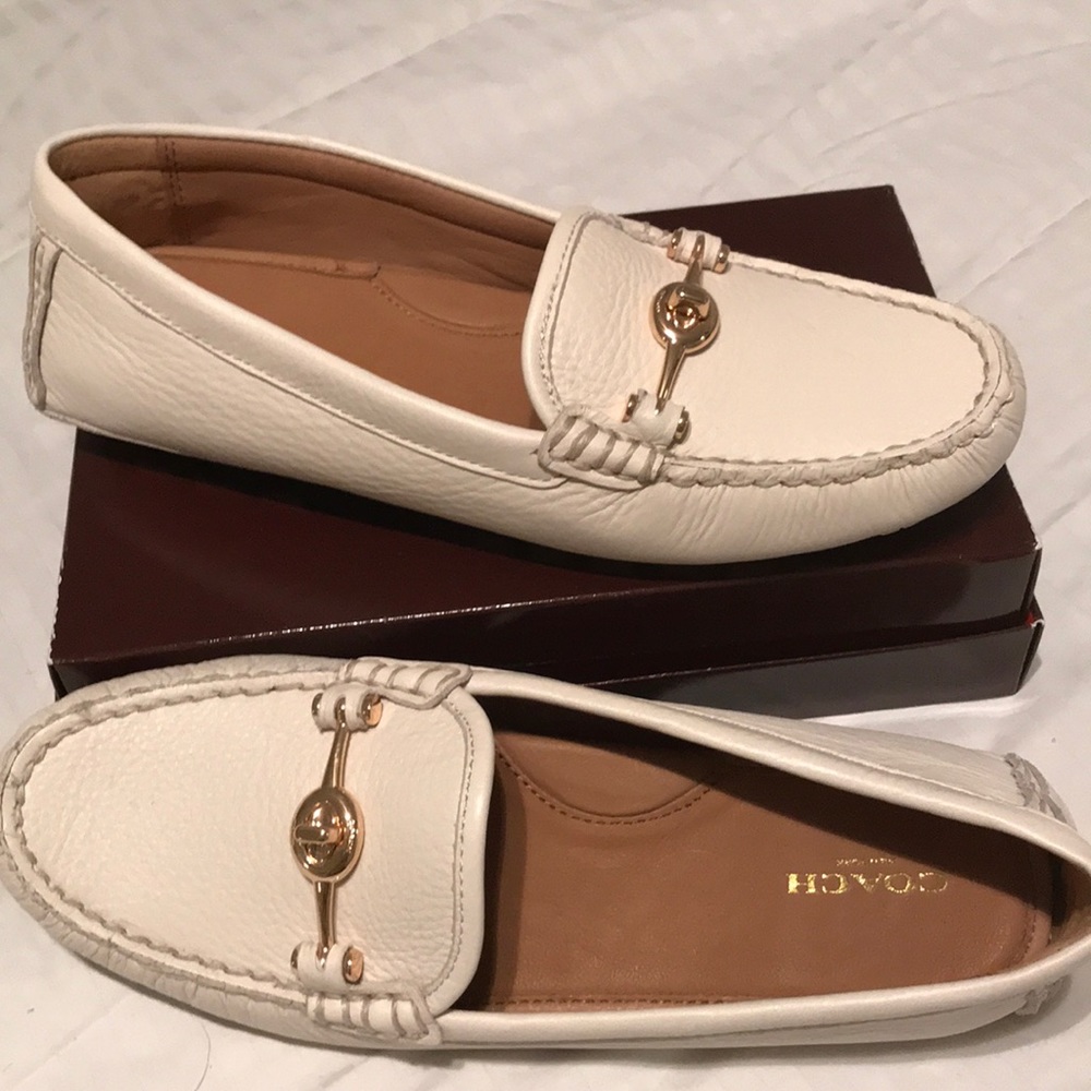 Coach White Leather Arlene Loafers/Flats